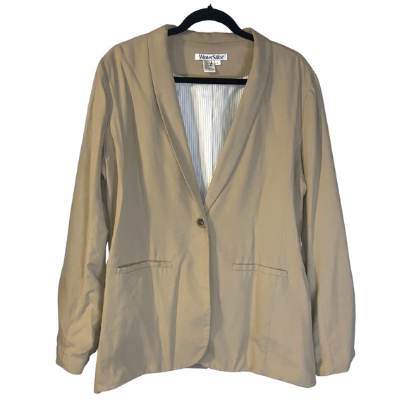 WinterSilks Women's 90s Minimalist Silk Blazer Size L Beige Neutral Office Tan - Picture 1 of 7